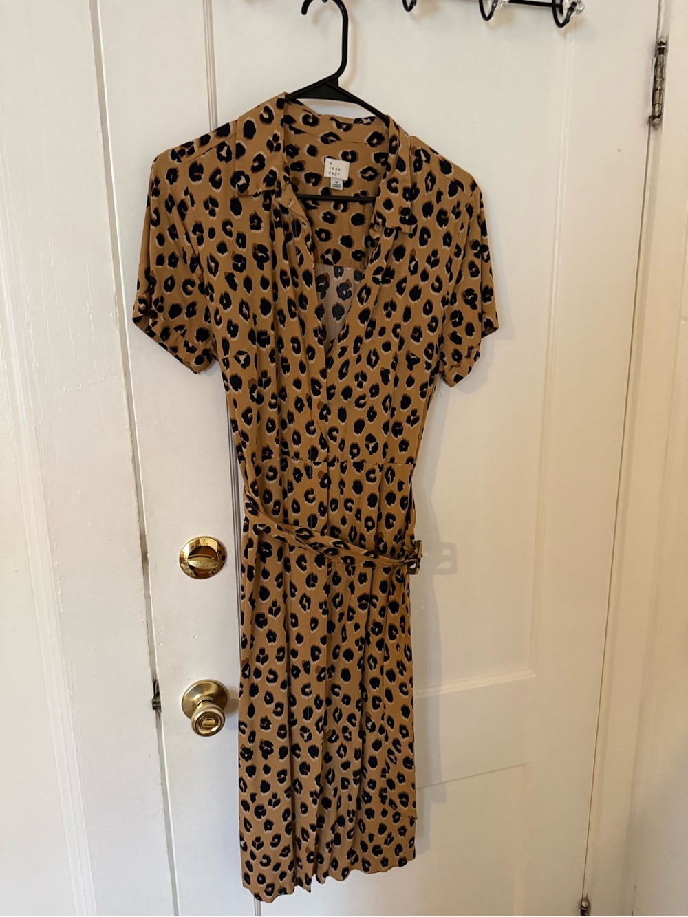 a new day Tan Leopard Print Midi Shirt Dress